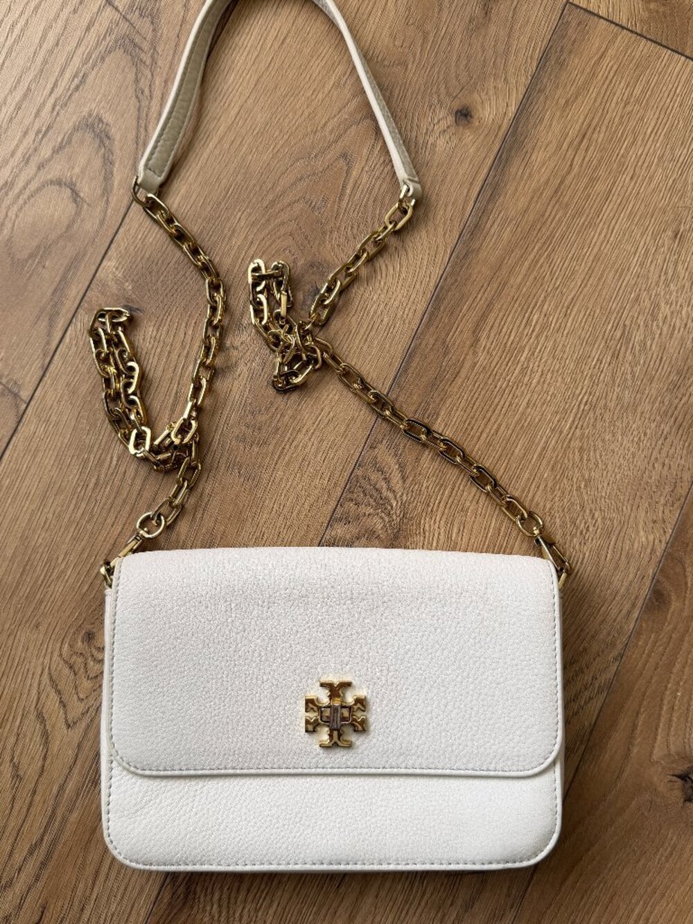 Tory Burch Mercer White Leather Turnlock Crossbody/Shoulder Bag